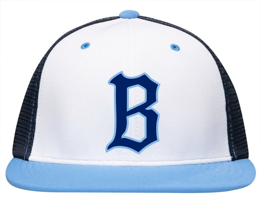 BlackJacks Baseball (team hat) - Premium M2 Performance Trucker FlexFit - White/Navy/Col Blue